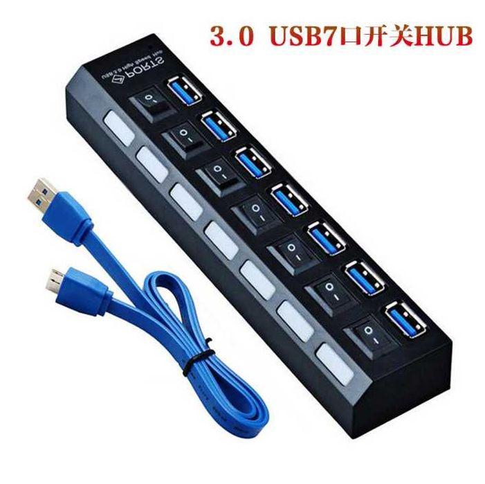 USB 3.0 Hub 7 портів хаб із кнопками та led-розгалужувач, концентратор, фото 1