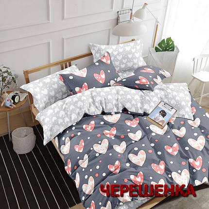 Тканина для постільної білизни Бязь "Gold" Lux GL1676 (A+B) - (50м+50м) сіра з сердечками, фото 1