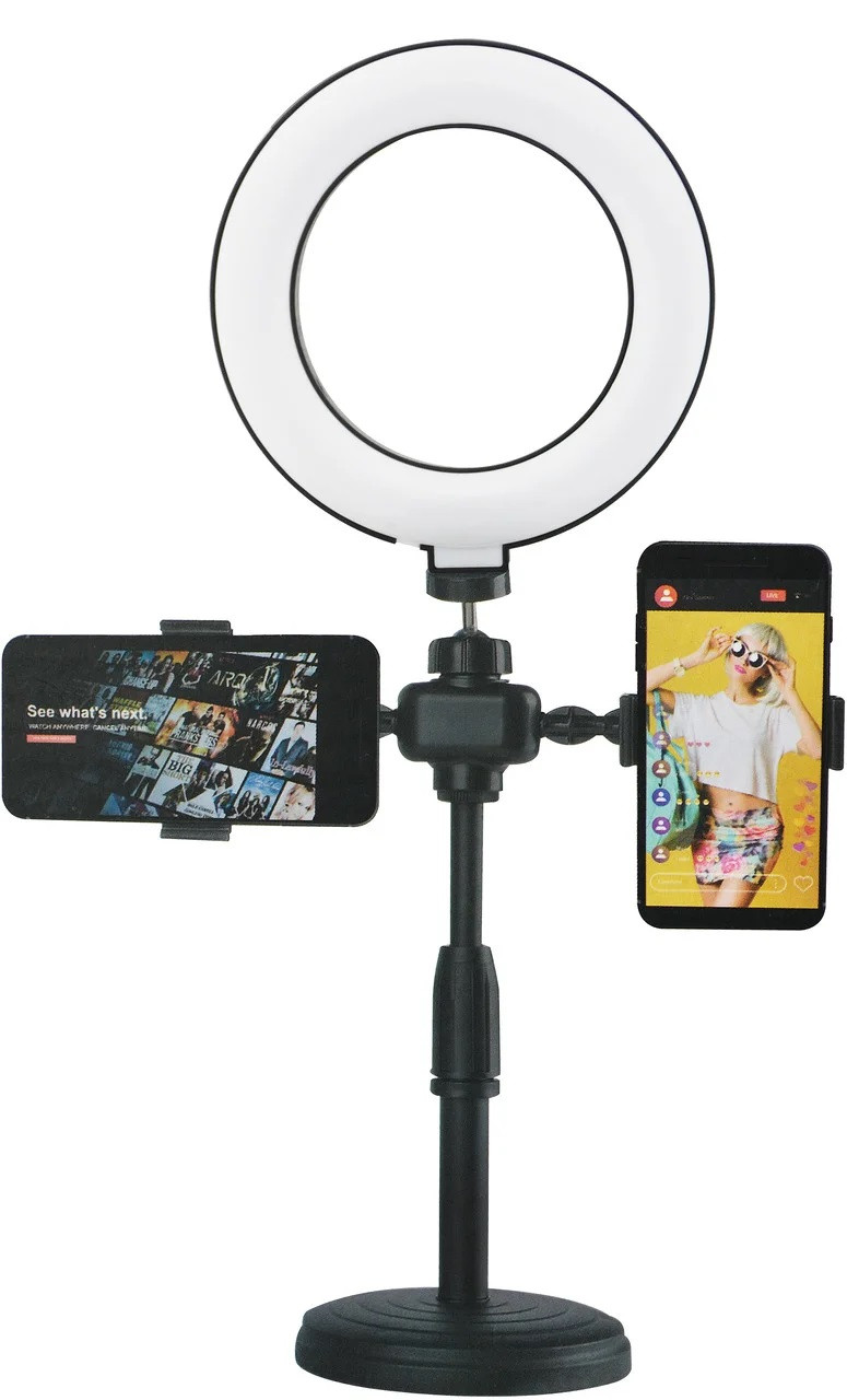 Кільцева лампа настільна 16 см з двома тримачами для телефону Phone Live Fill Light, фото 1