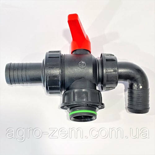 Кран кульовий 3-х ходовий AP25ZKF коліно 32 для оприскувача Agroplast