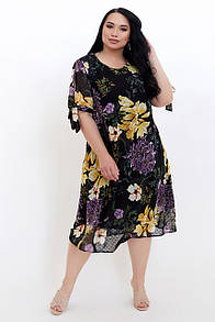 Жіноче літнє чорне плаття Ніна з квітковим принтом великий розмір 50 54