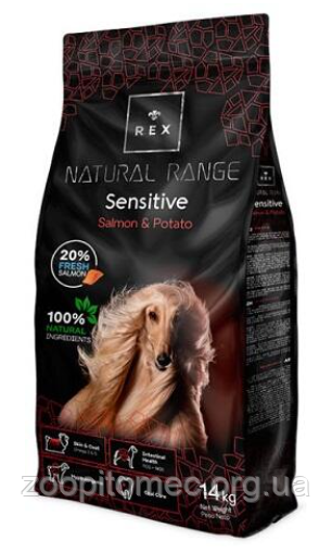 Корм для дорослих собак Rex (Рекс) Natural Range Сенситив лосось з картоплею, 14 кг