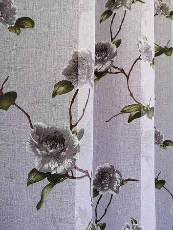 Тюль льон півонія із сірим квіткою Peony Grey, фото 3