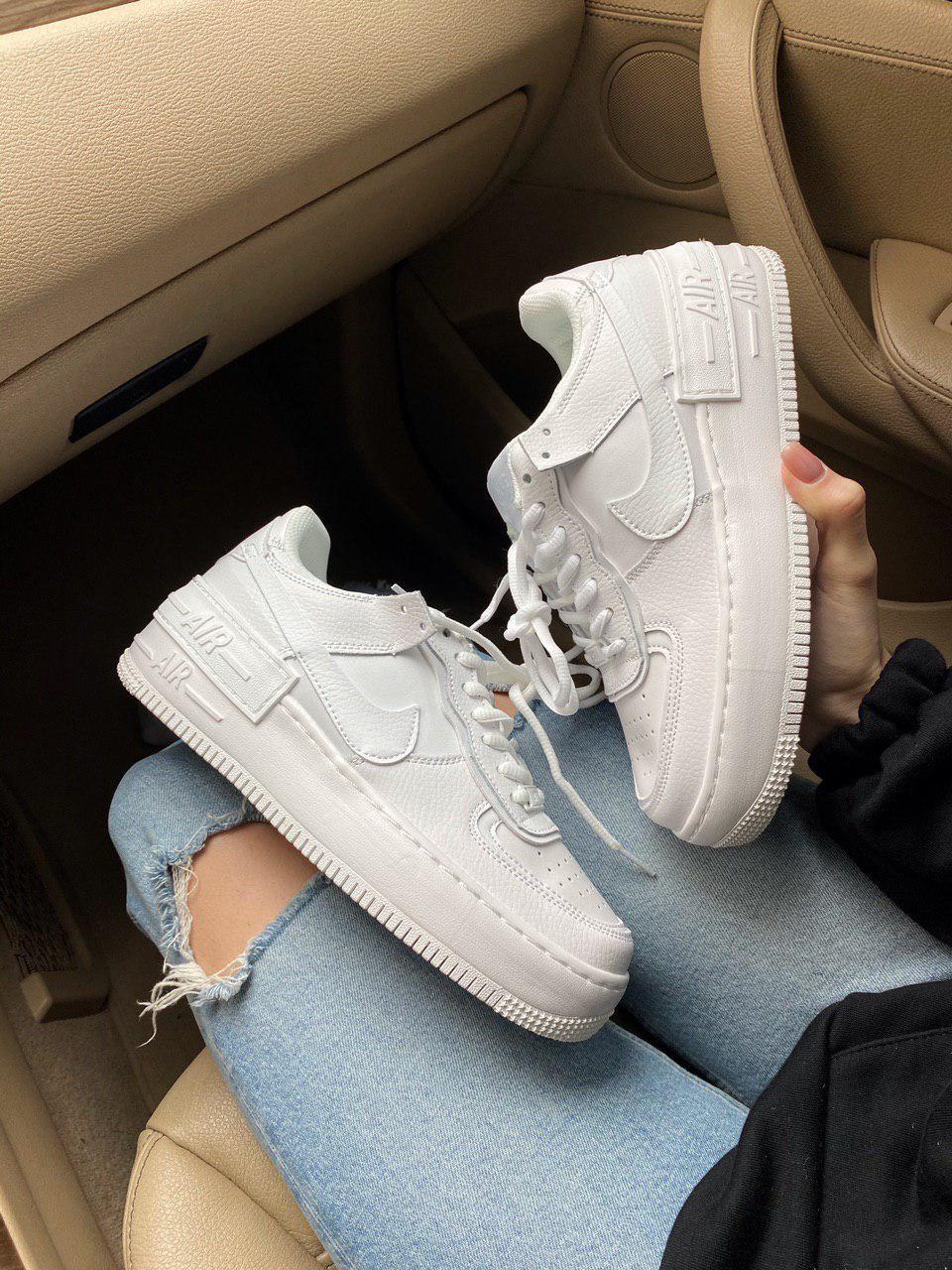 Жіночі кросівки Nike Air Force Shadow білі шкіра повсякденні весна осінь низькі