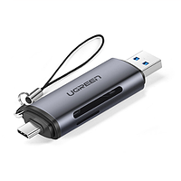 Швидкісний кардрідер USB 3.0 + Type-C на 2 слоти для карт MicroSD/SD до 512GB Ugreen (сірий) CM185