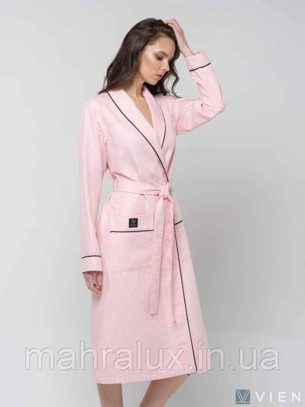 Жіночий вафельний халат Рожева пудра, фото 1