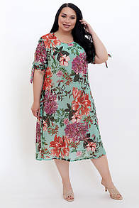 Жіноче літнє зелене плаття Ніна з квітковим принтом великий розмір 50 52 56