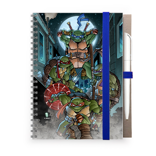 Блокнот А5 з ручкою на гумці "Черепашки-ніндзя", фото 1