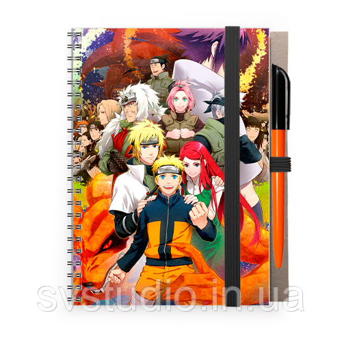 Блокнот А5 з ручкою на гумці "Naruto"