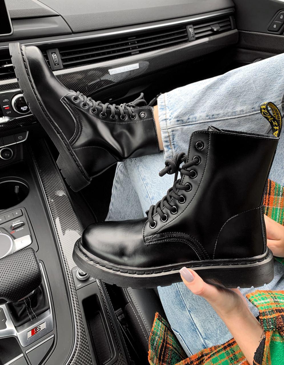 Жіночі демісезонні черевики Dr.Martens Mono Black шкіряні чорні (мартинсы)