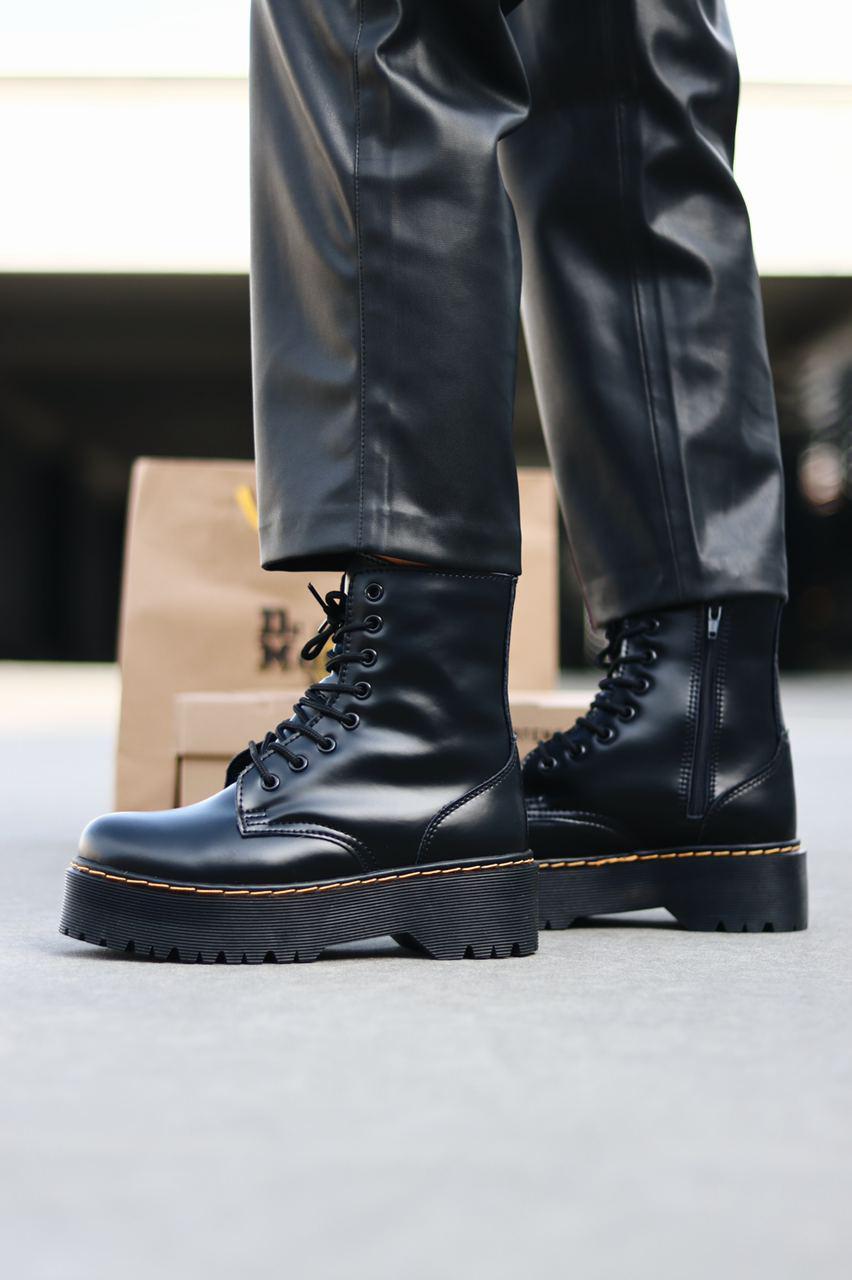 Черевики Dr.Martens Jadon Black на хутрі шкіряні чорні (мартинсы чорні жадон)