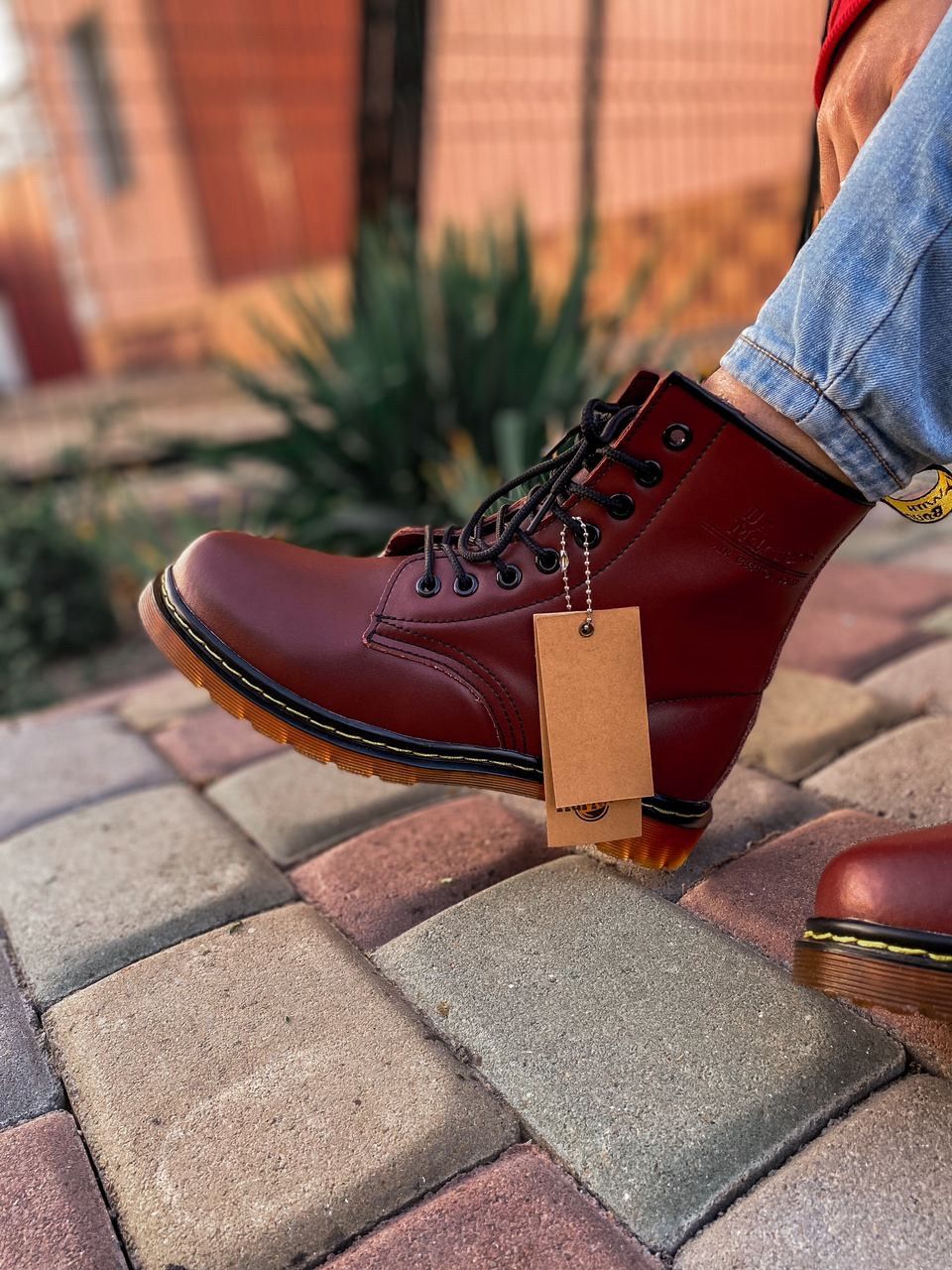 Жіночі демісезонні черевики Dr.Martens Cherry шкіряні вишневі (мартинсы)