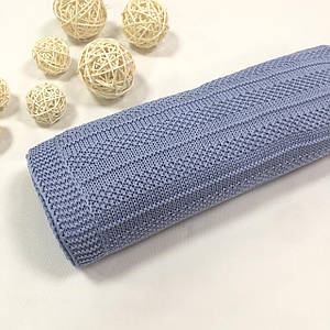 Плед в'язаний смужка колір блакитний 95*75 см (90% бавовна, 10% акрил)