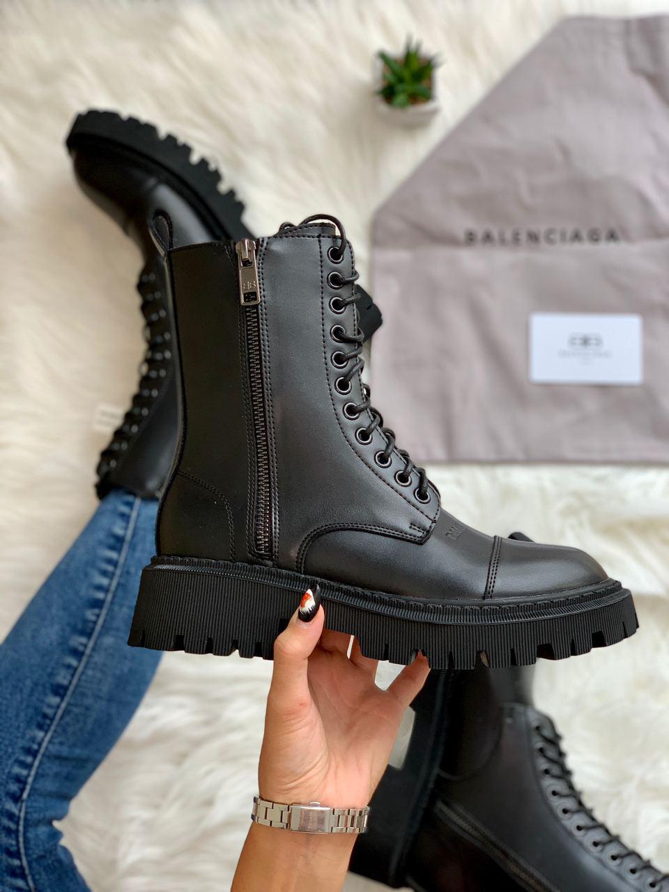 Черевики жіночі Balenciaga Tractor Black демісезонні з натуральної шкіри чорні (баленсіага трактор)