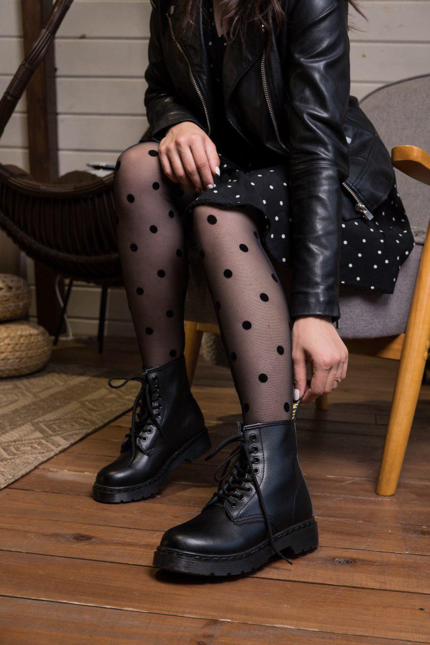 Жіночі демісезонні черевики Dr.Martens Mono Black шкіряні чорні (мартинсы)