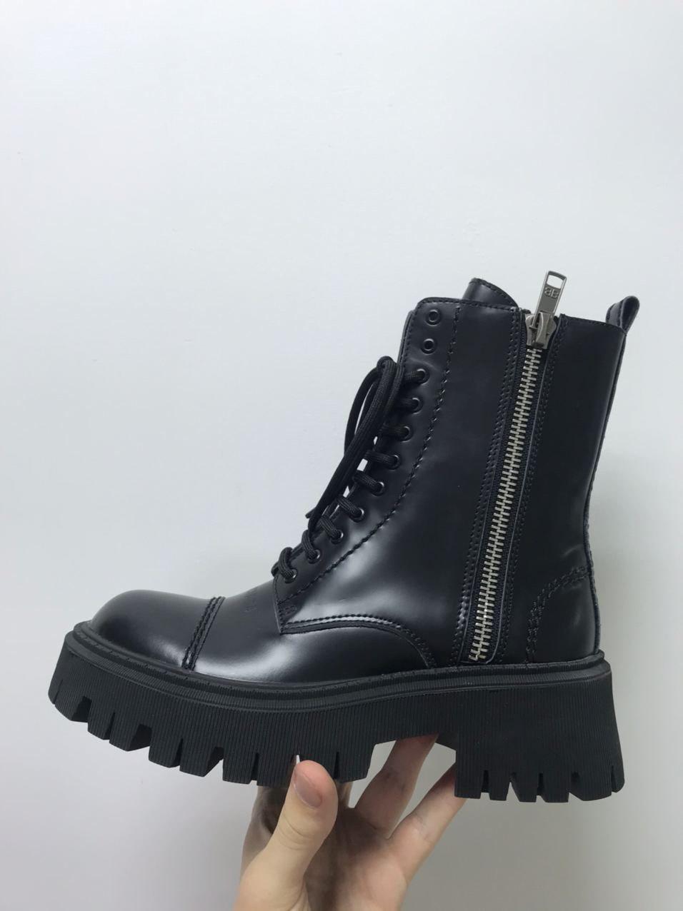 Черевики жіночі Balenciaga Tractor Black демісезонні з натуральної шкіри чорні (баленсіага трактор)