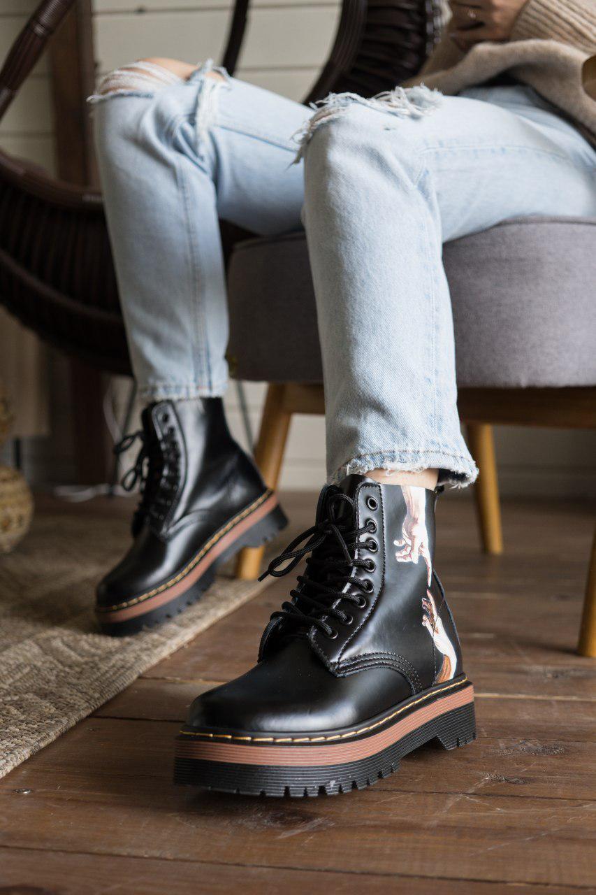 Жіночі демісезонні черевики Dr.Martens Jadon шкіряні чорні (мартинсы)