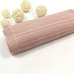 Плед в'язаний смужка колір пудра 95*75 см (90% бавовна, 10% акрил)