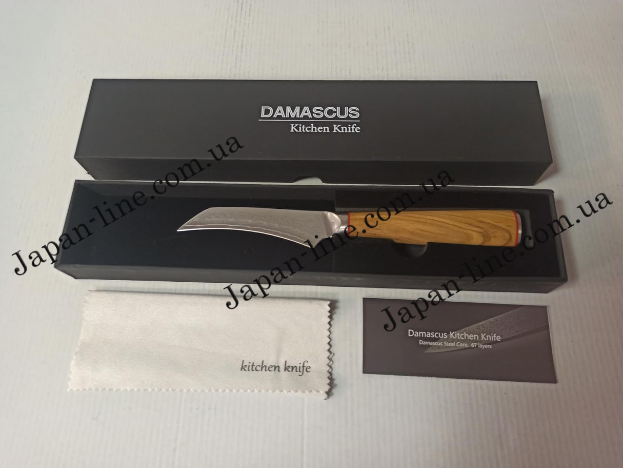 Ніж для овочів AUS-10 сталь 67 шарів лезо 9 см. Damascus DK-OK 4008 olivewood handle