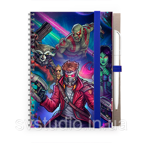 Блокнот А5 з ручкою на гумці "Зоряний лорд", фото 1