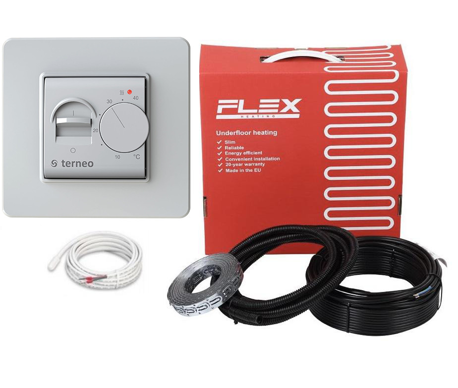 Комплект тонка електрична тепла підлога під плитку Flex EHC-17.5/15 (1,5-1,9 м2) і Terneo mex механічний