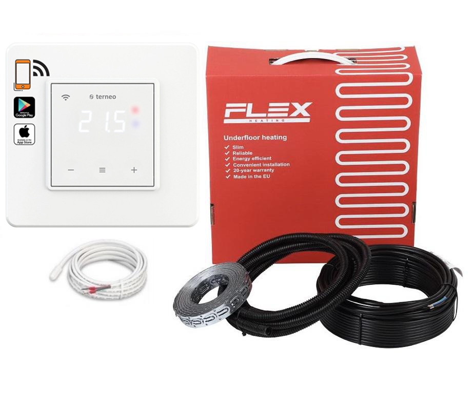 Комплект кабельна тепла підлога Flex EHC-17.5/40 (4,0-5,0 м2) тонкий нагрівальний кабель і Terneo sx Wi-Fi