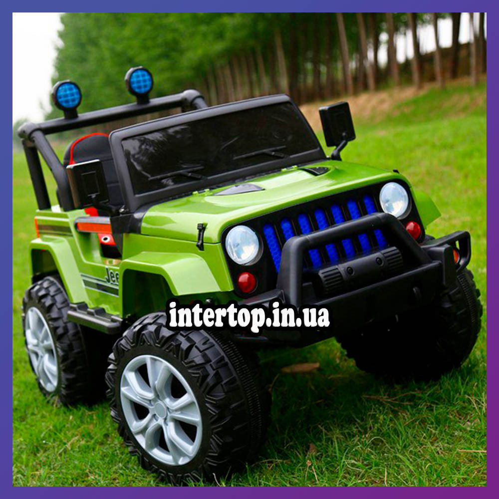 Дитячий електромобіль на акумуляторі Jeep T-7843 з пультом радіоуправління для дітей 3-8 років зелений