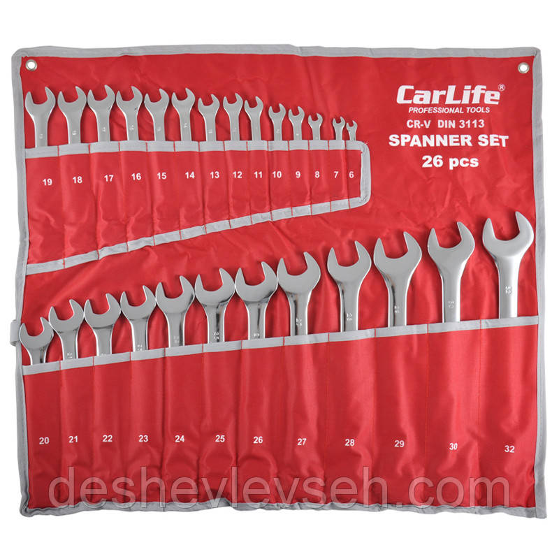 Набір ключів CARLIFE CR-V, 26шт. рожково-накидні, 6-32 мм,сумка (WR4226) (CarLife), фото 1