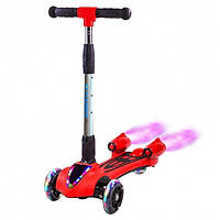Скутер GLANBER BT з димом RED, самокат дитячий триколісний Скутер з музикою димом підсвічуванням і bluetooth