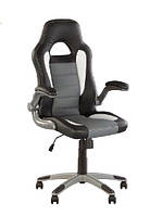 Невелике директорське крісло з відкидними підлокітниками RACER ANYFIX ECO-30/70/50 чорно-сіро-біла екошкіра