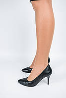 Туфли лодочки женские черные на каблуке на шпильке натуральная кожа 8 см 37