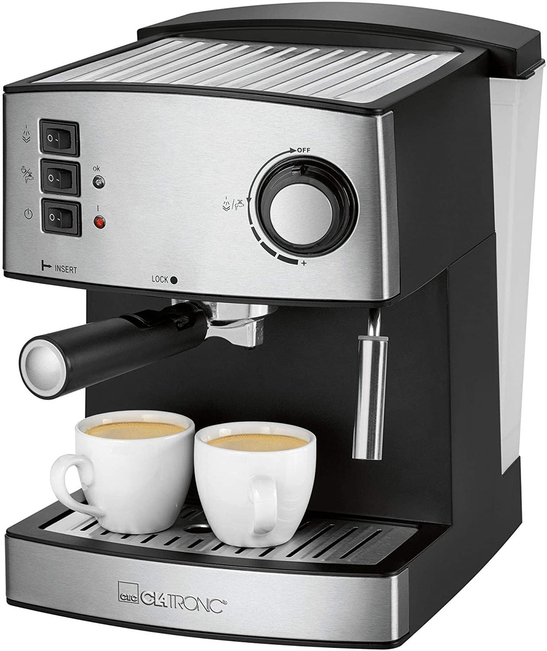 Кавоварка еспресо ріжкова CLATRONIC ES 3643 (850Вт, 15Бар, 1.6 л, капуччінатор, Німеччина), фото 1