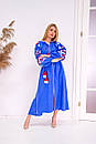 Синє плаття бохо, вишите плаття вишиванка льон, стильне синє плаття з вишивкою, фото 6