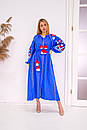 Синє плаття бохо, вишите плаття вишиванка льон, стильне синє плаття з вишивкою, фото 3