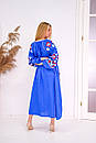 Синє плаття бохо, вишите плаття вишиванка льон, стильне синє плаття з вишивкою, фото 4