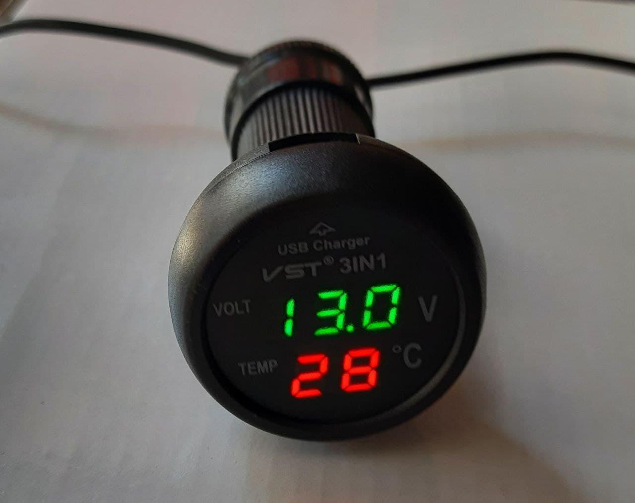 Автомобільний вольтметр, термометр з USB у прикурювач, зарядний пристрій 12 В автомобільне