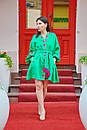 Зелене плаття вишиванка, яскраве плаття халат із заходом, вишиванка льон, вишите плаття бохо-шик, фото 6