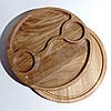 Менажниця дерев'яна дубова дошка для подачі страв кругла на 4 секції з двома соусницами, двостороння, фото 2