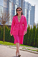 Розовый костюм пиджак и шорты, льняной костюм яркий, летний костюм фуксия