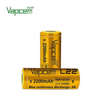 Аккумулятор 18500 Li-Ion Vapcell INR18500 L22, 2200mAh, 4A, 4.2/3.6/2.5V, Gold, фото 2