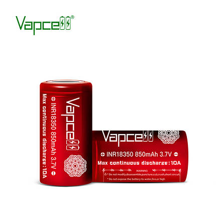 Аккумулятор 18350 Li-Ion Vapcell INR18350 850mAh, 10A, 4.2/3.6/2.5V, Red, фото 2