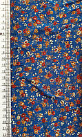 Штапель на темно бирюзовом фоне цветы кирпичного цвета ( С516-044 )