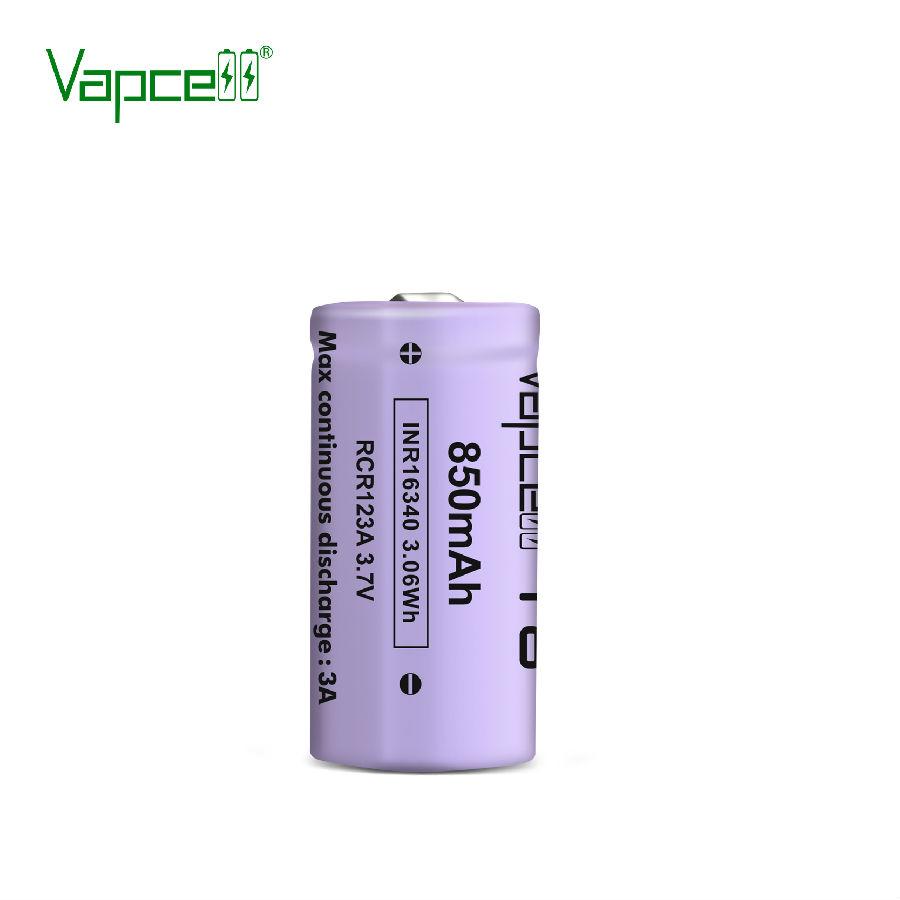 Аккумулятор 16340/CR123 Li-Ion Vapcell T8 Button Top, 850mAh, 3A, 4.2/3.6/2.5V, Purple