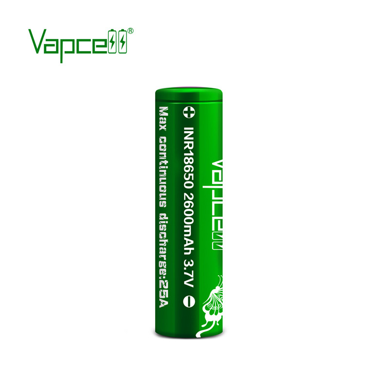 Аккумулятор 18650 Li-Ion Vapcell INR18650 2600mAh, 25A, 4.2/3.6/2.5V, Green