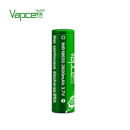 Аккумулятор 18650 Li-Ion Vapcell INR18650 2600mAh, 25A, 4.2/3.6/2.5V, Green, фото 1