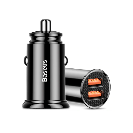 Зарядка в машину на 2 USB Baseus 5A азп Circular Plastic QC4.0 PD3.0 30W (чорний)