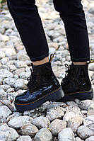 Демисезонные женские ботинки Dr.Martens Jadon Black Patent кожаные лаковые черные (мартинсы черные жадон)