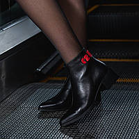 Ботинки женские Marco Rossi кожаные на байке черные демисезонные каблук 5 см