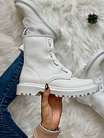 Демисезонные женские ботинки Dr.Martens Mono White LUX кожаные белые (мартинсы) 40