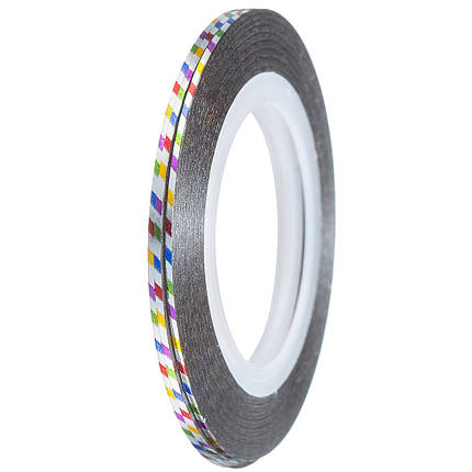 Стрічка-скотч для декору 1 мм, Т25 срібло з кольоровими смугами, фото 1